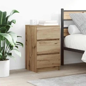 Mesilla de noche con 3 cajones roble artesanal 39x35x65 cm by , Nightstands - Ref: Foro24-861353, Price: 62,86 €, Discount: %