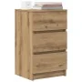 Mesilla de noche con 3 cajones roble artesanal 39x35x65 cm de , Mesitas de noche - Ref: Foro24-861353, Precio: 62,86 €, Descu...
