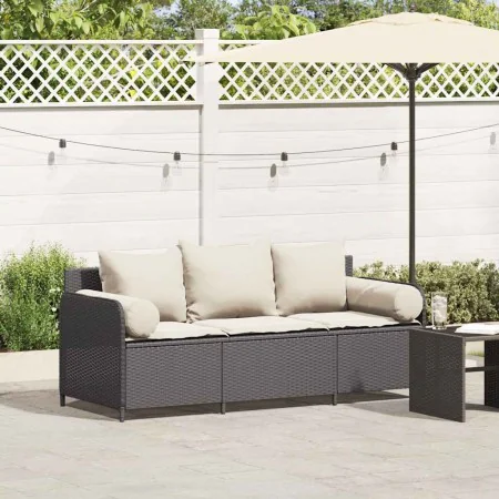 Sofá de jardín de 3 plazas con cojines ratán sintético negro by , Outdoor sofas - Ref: Foro24-4104172, Price: 231,32 €, Disco...
