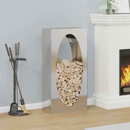 Leñero 50x23x100 cm Stainless Steel by , Firewood bags and holders - Ref: Foro24-864185, Price: 124,96 €, Discount: %