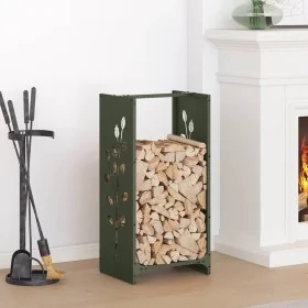 Leñero verde oliva 40x30x80 cm Acero laminado en frío by , Firewood bags and holders - Ref: Foro24-864222, Price: 57,72 €, Di...