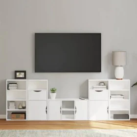 Muebles de TV 5 uds. con almacenaje "ODDA" blanco madera pino de , Muebles TV - Ref: Foro24-3365371, Precio: 261,32 €, Descue...