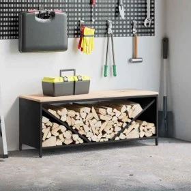 Leñero con tablero de madera negro 100,5x35,5x40 cm de , Bolsas y soportes de leña - Ref: Foro24-864255, Precio: 103,36 €, De...