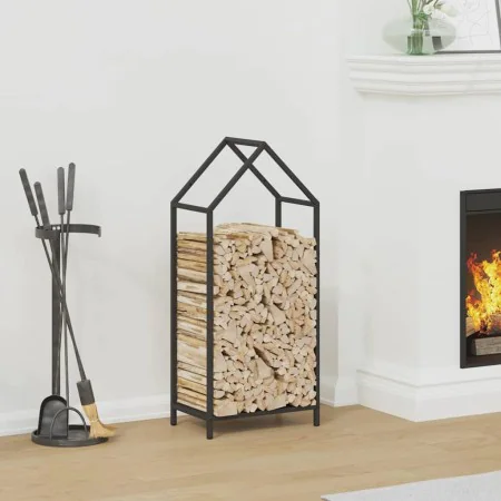 Leñero negro 40x25x90 cm Acero laminado en frío de , Bolsas y soportes de leña - Ref: Foro24-864295, Precio: 40,63 €, Descuen...