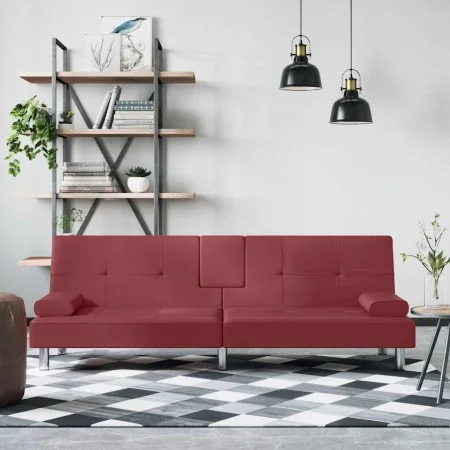 Sofá cama con portavasos cuero sintético rojo tinto by , Sofas - Ref: Foro24-351930, Price: 298,29 €, Discount: %