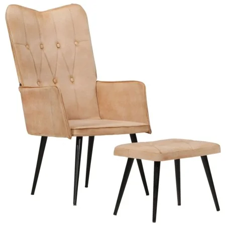 Sillón orejero con reposapiés cuero auténtico crema canela by , Armchairs - Ref: Foro24-339667, Price: 103,66 €, Discount: %