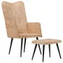 Sillón orejero con reposapiés cuero auténtico crema canela by , Armchairs - Ref: Foro24-339667, Price: 103,66 €, Discount: %