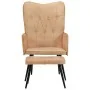 Sillón orejero con reposapiés cuero auténtico crema canela by , Armchairs - Ref: Foro24-339667, Price: 103,66 €, Discount: %