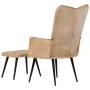 Sillón orejero con reposapiés cuero auténtico crema canela by , Armchairs - Ref: Foro24-339667, Price: 103,66 €, Discount: %