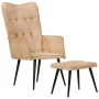 Sillón orejero con reposapiés cuero auténtico crema canela by , Armchairs - Ref: Foro24-339667, Price: 103,66 €, Discount: %