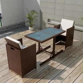 Mesa y sillas bistró jardín 3 pzas y cojines poli ratán marrón by , Garden sets - Ref: Foro24-42540, Price: 270,05 €, Discoun...
