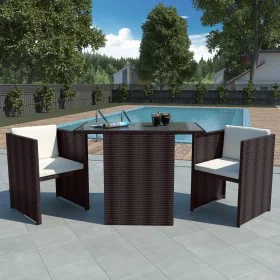 Mesa y sillas bistró jardín 3 pzas y cojines poli ratán marrón von , Gartensets - Ref: Foro24-42485, Preis: 233,55 €, Rabatt: %