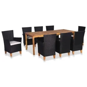 Set de comedor de jardín 9 pzas ratán sintético negro y marrón de , Conjuntos de jardín - Ref: Foro24-44102, Precio: 669,14 €...