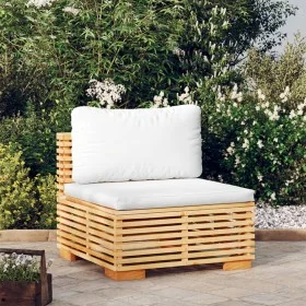 Sofá central jardín con cojines madera maciza teca color crema by , Modular outdoor sofas - Ref: Foro24-319156, Price: 180,50...