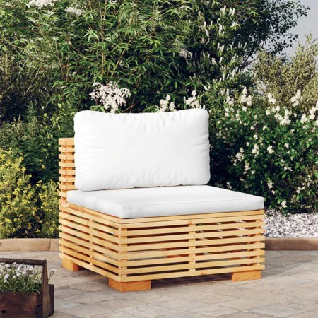 Sofá central jardín con cojines madera maciza teca color crema von , Modulare Sofas für den Außenbereich - Ref: Foro24-319156...