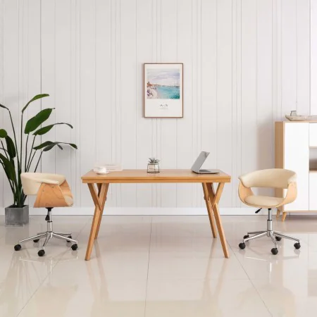 Silla de comedor giratoria madera curvada cuero sintético crema de , Sillas de comedor - Ref: Foro24-287399, Precio: 200,16 €...