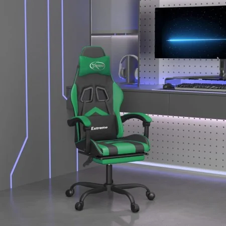 Silla gaming giratoria y reposapiés cuero sintético negro verde de , Sillones para videojuegos - Ref: Foro24-349606, Precio: ...