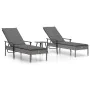 Tumbonas 2 unidades con mesa y cojines ratán sintético gris by , Garden sets - Ref: Foro24-362808, Price: 335,63 €, Discount: %