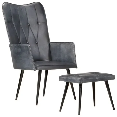 Sillón orejero con reposapiés cuero auténtico gris by , Armchairs - Ref: Foro24-339665, Price: 109,09 €, Discount: %