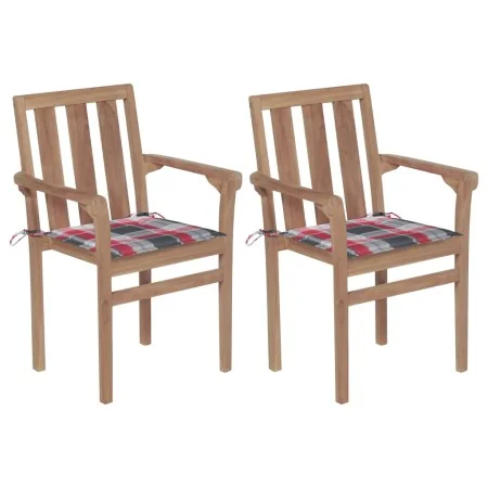 Sillas de jardín 2 uds madera teca con cojines a cuadros rojos von , Gartenstühle - Ref: Foro24-3062221, Preis: 250,41 €, Rab...