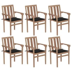 Sillas de jardín apilables 6 uds madera maciza teca con cojines by , Garden chairs - Ref: Foro24-3073413, Price: 769,80 €, Di...