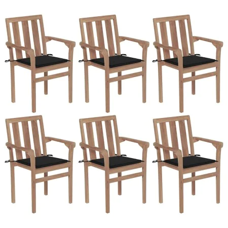 Sillas de jardín apilables 6 uds madera maciza teca con cojines von , Gartenstühle - Ref: Foro24-3073413, Preis: 769,80 €, Ra...