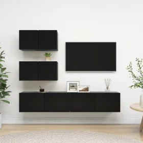 Set de muebles de salón TV 4 piezas madera de ingeniería negro by , TV Furniture - Ref: Foro24-3078815, Price: 164,78 €, Disc...