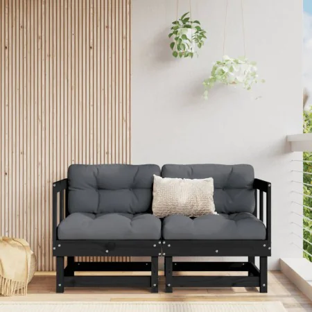 Sofás esquineros con cojines 2 uds madera maciza de pino negro von , Modulare Sofas für den Außenbereich - Ref: Foro24-825454...