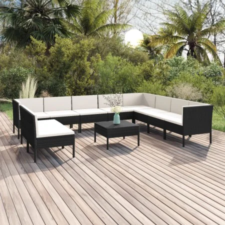 Set de muebles de jardín 11 pzas cojines ratán sintético negro von , Gartensets - Ref: Foro24-3094472, Preis: 936,21 €, Rabat...