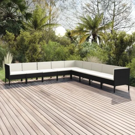 Set de muebles de jardín 9 pzas cojines ratán sintético negro de , Conjuntos de jardín - Ref: Foro24-3094464, Precio: 826,26 ...
