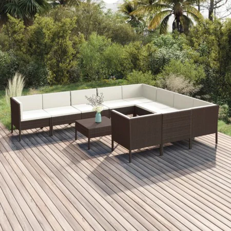 Set muebles de jardín 11 pzas y cojines ratán sintético marrón by , Garden sets - Ref: Foro24-3094491, Price: 905,93 €, Disco...