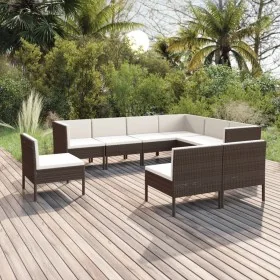 Set muebles de jardín 9 pzas y cojines ratán sintético marrón by , Garden sets - Ref: Foro24-3094447, Price: 769,90 €, Discou...