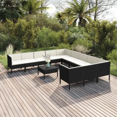 Set de muebles de jardín 12 pzas cojines ratán sintético negro von , Gartensets - Ref: Foro24-3094500, Preis: 1,00 €, Rabatt: %