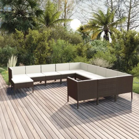 Set muebles de jardín 12 pzas y cojines ratán sintético marrón by , Garden sets - Ref: Foro24-3094523, Price: 1,00 €, Discoun...