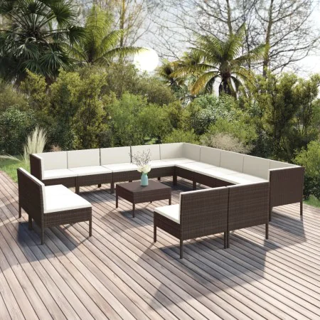 Set muebles de jardín 14 pzas y cojines ratán sintético marrón by , Garden sets - Ref: Foro24-3094487, Price: 1,00 €, Discoun...