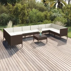Set muebles de jardín 11 pzas y cojines ratán sintético marrón by , Garden sets - Ref: Foro24-3094631, Price: 906,08 €, Disco...