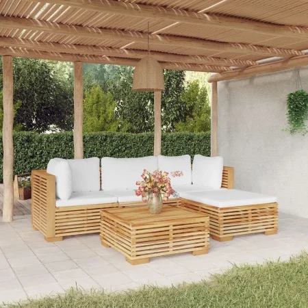 Juego muebles de jardín 5 piezas y cojines madera maciza teca de , Conjuntos de jardín - Ref: Foro24-3100913, Precio: 878,90 ...