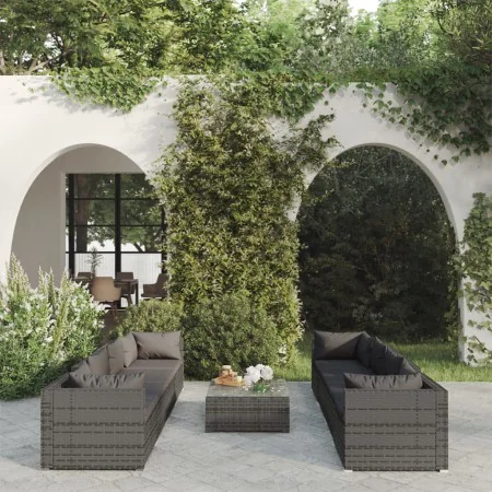 Set de muebles de jardín 9 pzas y cojines ratán sintético gris de , Conjuntos de jardín - Ref: Foro24-3101517, Precio: 1,00 €...