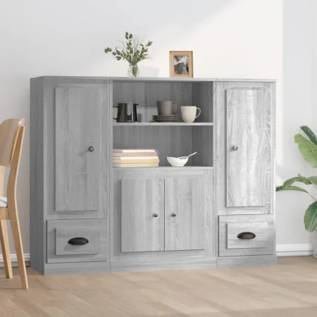 Aparador alto 3 piezas madera contrachapada gris Sonoma by , Sideboards - Ref: Foro24-3185317, Price: 238,32 €, Discount: %
