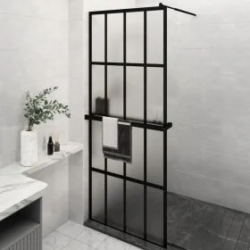 Mampara ducha con estante vidrio ESG y aluminio negro 80x195 cm by , Shower walls and screens - Ref: Foro24-3185445, Price: 2...