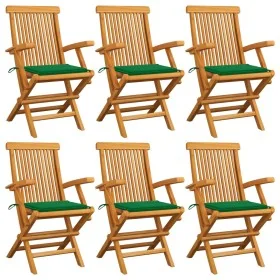 Sillas de jardín 6 uds madera maciza de teca con cojines verdes by , Garden chairs - Ref: Foro24-3062546, Price: 445,56 €, Di...