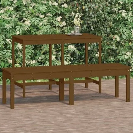 Banco jardín 2 plazas madera maciza pino marrón 159,5x44x45 cm by vidaXL, garden benches - Ref: Foro24-824014, Price: 61,53 €...