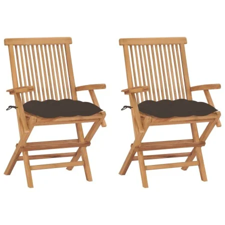 Sillas de jardín 2 uds madera teca con cojines gris taupe de , Sillas de jardín - Ref: Foro24-3062510, Precio: 197,94 €, Desc...