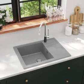 Fregadero de cocina con rebosadero ovalado granito gris by , Sinks - Ref: Foro24-147102, Price: 154,11 €, Discount: %