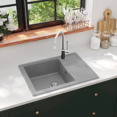 Fregadero de cocina con rebosadero ovalado granito gris by , Sinks - Ref: Foro24-147102, Price: 154,20 €, Discount: %