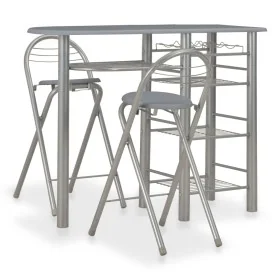Mesa y taburetes de cocina con estantes de madera y acero gris by , Furniture sets for kitchens and dining rooms - Ref: Foro2...