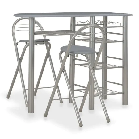 Mesa y taburetes de cocina con estantes de madera y acero gris von , Möbelsets für Küchen und Esszimmer - Ref: Foro24-284401,...