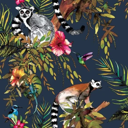 DUTCH WALLCOVERINGS Papel pintado lémur azul petróleo by , Painted paper - Ref: Foro24-426213, Price: 27,96 €, Discount: %