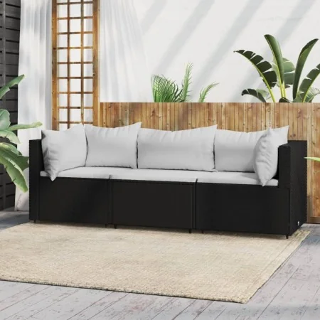 Set de muebles de jardín 3 pzas y cojines ratán sintético negro by , Outdoor sofas - Ref: Foro24-319734, Price: 280,78 €, Dis...