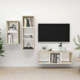 Muebles de salón 3 pzas madera ingeniería blanco y roble Sonoma by , TV Furniture - Ref: Foro24-3079633, Price: 135,05 €, Dis...